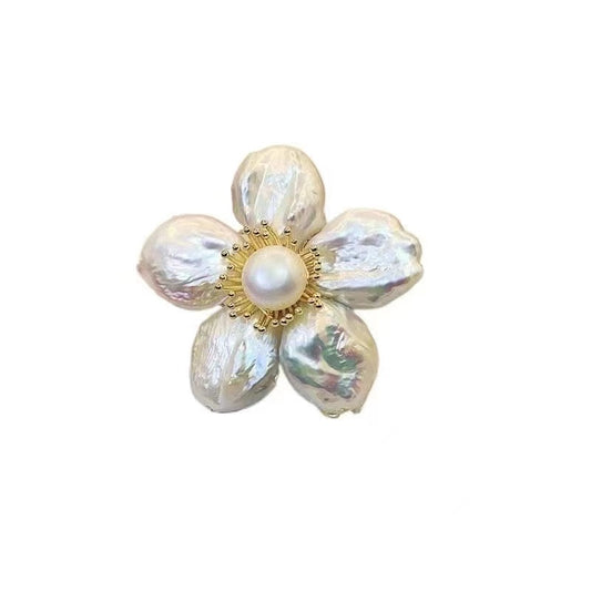 Natural Freshwater Baroque Pearls, Elegant Floral Design, Stylish Blazer Brooch, Socialite Coat Corsage